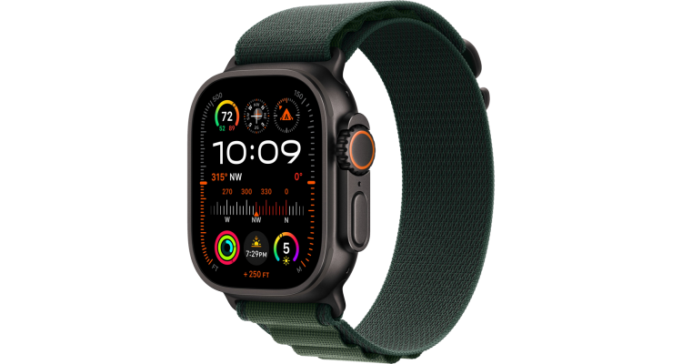 Apple Watch Ultra 2 GPS + Cellular, 49 мм, корпус из черного титана, ремешок Alpine зеленого цвета, размер M