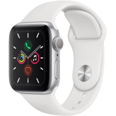 Часы Apple Watch Series 5, 40 мм, корпус из алюминия серебристого цвета, спортивный браслет белого цвета