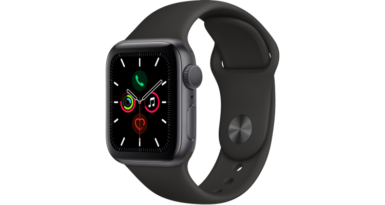 Часы Apple Watch Series 5, 40 мм, корпус из алюминия цвета «серый космос», спортивный браслет чёрного цвета