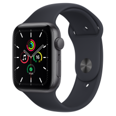 Apple Watch SE, 44 мм, корпус из алюминия цвета «серый космос» спортивный ремешок цвета «тёмная ночь»