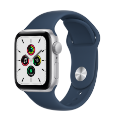 Apple Watch SE, 40 мм, корпус из алюминия серебристого цвета спортивный ремешок цвета «синий омут»