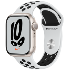 Apple Watch Nike Series 7, 45 мм, корпус из алюминия цвета «сияющая звезда», спортивный ремешок Nike цвета «чистая платина/чёрный»