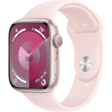 Apple Watch Series 9, 45 мм, корпус из алюминия розового цвета, спортивный ремешок нежно-розового цвета