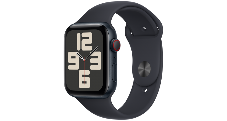 Apple Watch SE 2023, 44 мм, корпус из алюминия цвета «тёмная ночь», спортивный ремешок цвета «тёмная ночь»