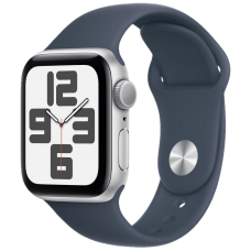 Apple Watch SE 2023, 40 мм, корпус из алюминия серебристого цвета, спортивный ремешок цвета грозовой синий