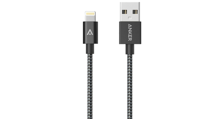 Кабель Anker USB-Lightning MFi, 1.8 м, капрон, 4000+ перегибов, A7114H11 (ритейл). Черный